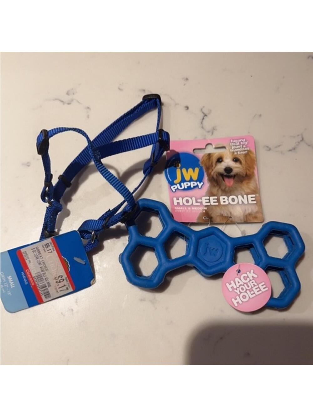 JW Puppy Blue Hol-ee Bone and Harness Set